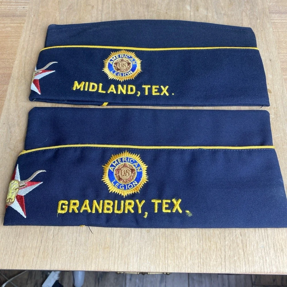 VTG AMERICAN LEGION GARRISON HATS Midland, Granbury. TX Embroidered Size 6 7/8
